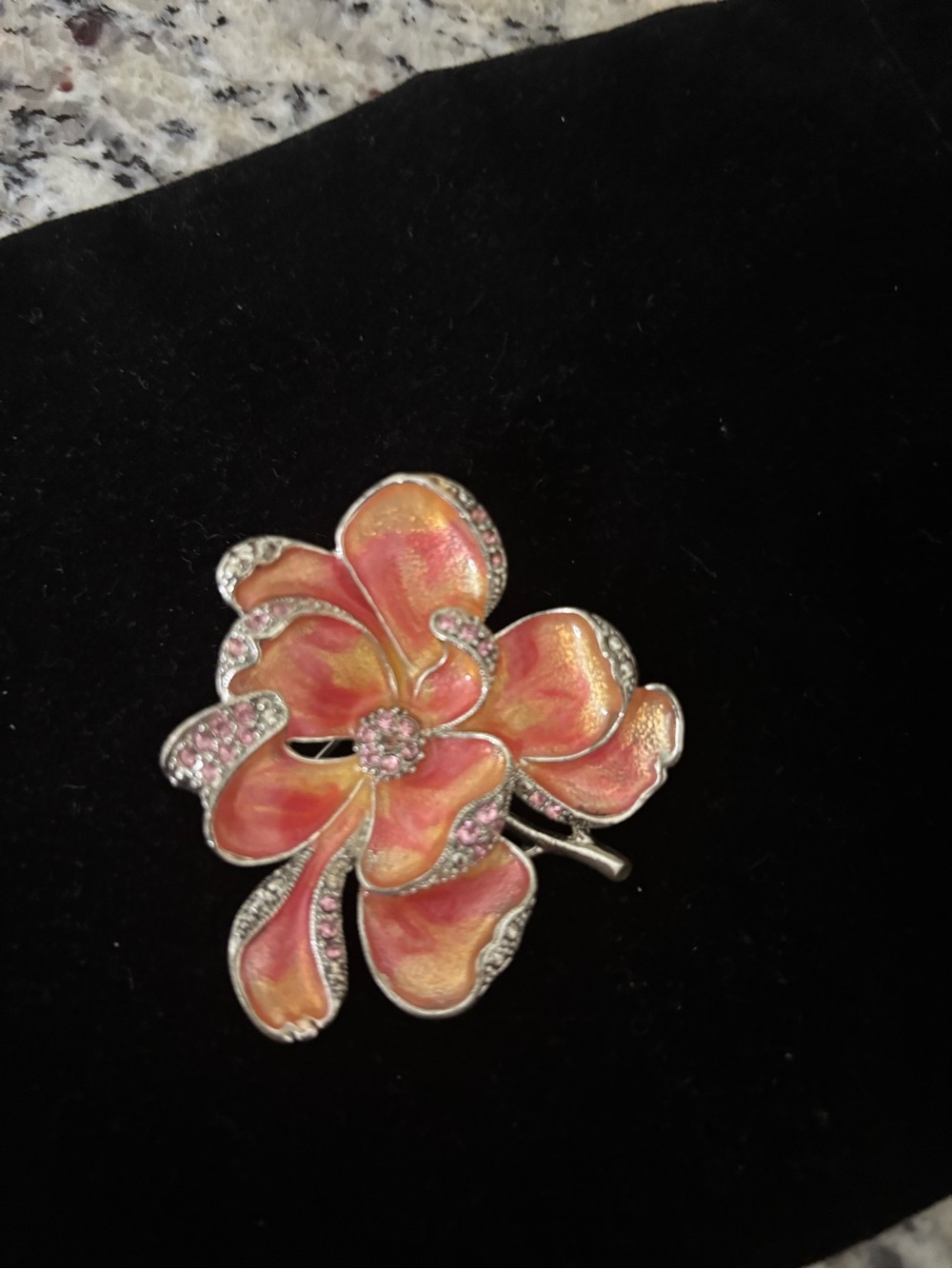 Pink Floral Enamel and Crystal Brooch - Women Jewelry
